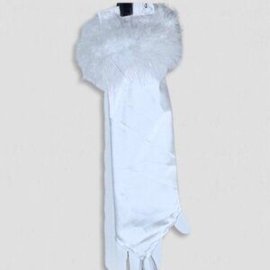 Feathered Wrist Trim Fingerless Gloves White Angel Costume OS